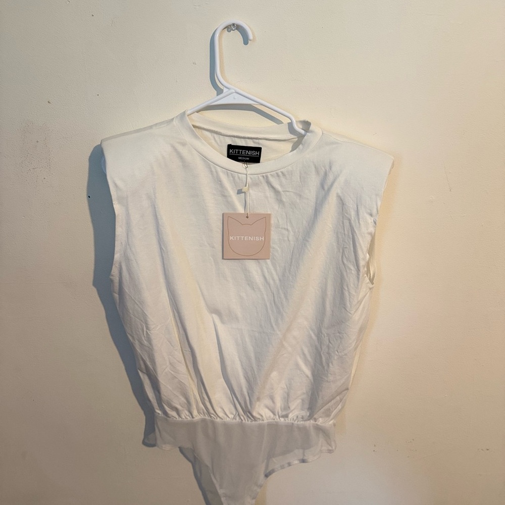 Kittenish White Sleeveless Bodysuit